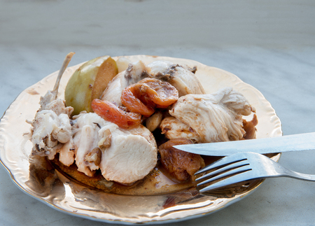 stewed chicken breast with dried apricots and apples - juicy delicious foodの写真素材