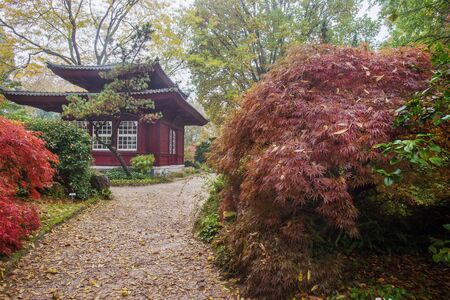 Pagoda  building in Japanese  garden in Leverkusen. Germany, 
North Rhine-Westphaliaの写真素材