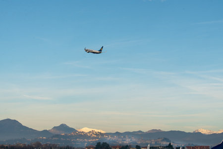 Ryanair - aircompany connect Northern Italy with other Europe. It's a place for winter sports in Italian Alps and there awe cities such as Milan, Venice and other.のeditorial素材