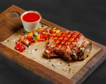 Amazing pork chop on the bone in London Restaurant or hookah lounge barの写真素材