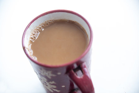 Fantastic coffee (prefer Arabica variety) with milk (caffe au lait or caffÃ¨ latte) in a cup in Washington, DC on a sunny morning ( a little doping for excellent job!)の写真素材