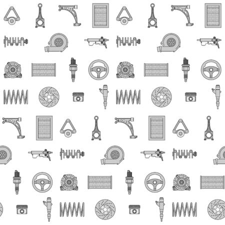 Auto car spare parts seamless pattern. Vector icons illustration. Background and textureのイラスト素材