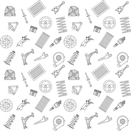 Auto car spare parts seamless pattern. Vector icons illustration. Background and texture in outline styleのイラスト素材