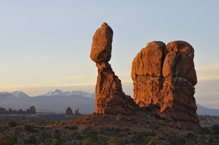 Balance rock in Arches National Park, Utahの写真素材