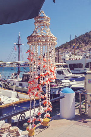 shell decoration hanging, Pothia, Kalymnos, Greeceの写真素材