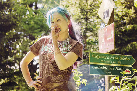 Hippie girl enjoying summer natureの写真素材