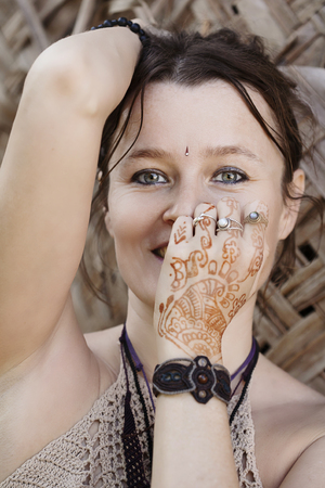 woman with henna tattooの写真素材