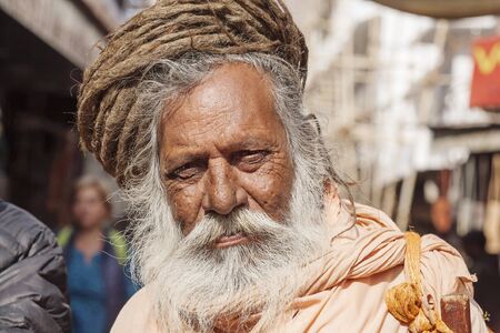 Mango Baba Sadhu holy man in Puskar city, India, 14 Feb, 2018のeditorial素材