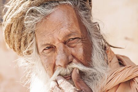 Mango Baba Sadhu holy man in Puskar city, India, 14 Feb, 2018のeditorial素材