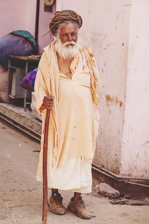 Mango Baba Sadhu holy man in Puskar city, India, 14 Feb, 2018のeditorial素材