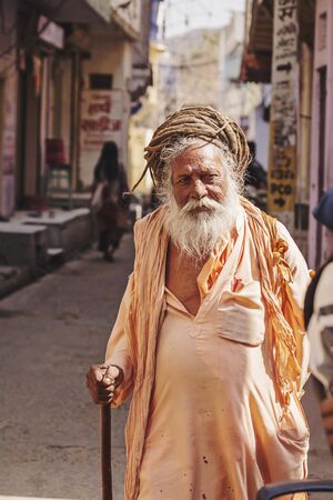 Mango Baba Sadhu holy man in Puskar city, India, 14 Feb, 2018のeditorial素材