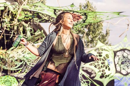 Young female Participant of popular Music Festival Funny Moon in Czech Republic, Europe, July 15, 2017のeditorial素材