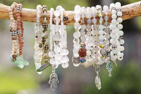 Natural bead bracelets hanging on natural branch