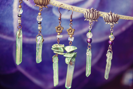 Natural crystal quartz druzy earringsの写真素材