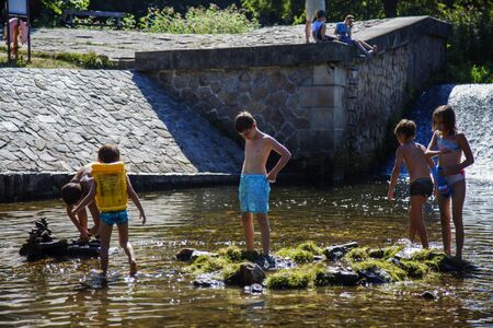 RATIBORICE, CZECH REPUBLIC- August 7, 2018: Viktorka sluice on Upa, Ratiborice by Ceska Skalice. Place connected with famous Bozena Nemcova writer and her book Babicka - Grandmother - national cultural landmark.のeditorial素材
