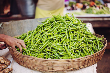 Udaipur, Rajasthan, India, January 31, 2018: Pea at public vegetable city marketの写真素材
