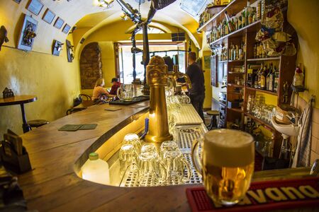 Prague, Czech republic, October 7, 2018: Ujezd Bar, legendary place for alkohol fans in center of Pragueのeditorial素材