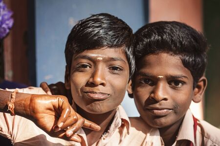 Arunachala, Tiruvannamalai, Tamil Nadu in India, January 30, 2018: Student boys in public schoolのeditorial素材