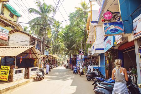 Arambol, Goa in India, February 1, 2019: Busy Street in Arambolのeditorial素材
