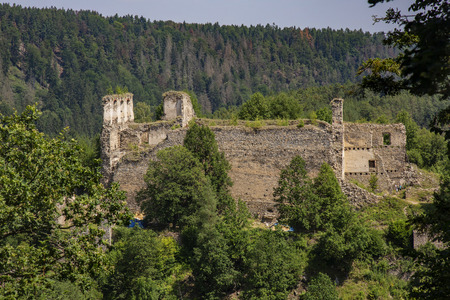Divci kamen, Trisov, Czech republic, View of Girls rock ruin, ruin of castle in south bohemia near Cesky Krumlov cityのeditorial素材