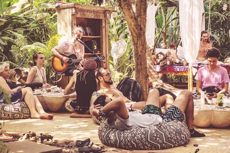 Arambol in Goa, India, February 1, 2019: Garden of Dreams local popular touristic restaurantのeditorial素材