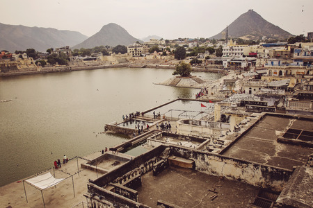 Pushkar, Rajasthan in India, February 13, 2019: Holy lake in Pushkar city viewのeditorial素材