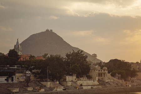 Pushkar, Rajasthan in India, February 13, 2019: Holy lake in Pushkar city viewのeditorial素材