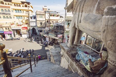 Udaipur city, Rajasthan, India, February 8, 2018: Shiva temple in Udaipur city center