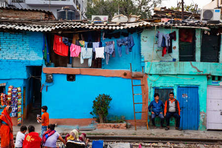 Delhi, India, March 2, 2020: Delhi suburbios train railway poverty habitat