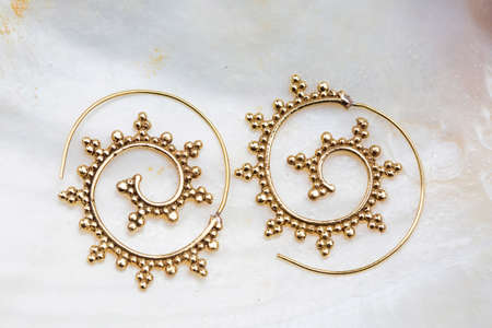 Brass metal boho style Indian earrings