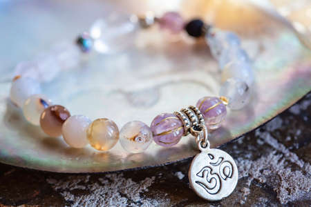 mineral stone beads bracelet on luxury background
