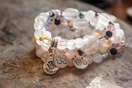 mineral stone beads bracelet on luxury background