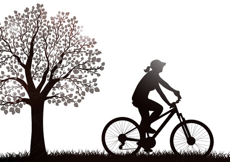 cyclist woman silhouette outdoors vectorのイラスト素材