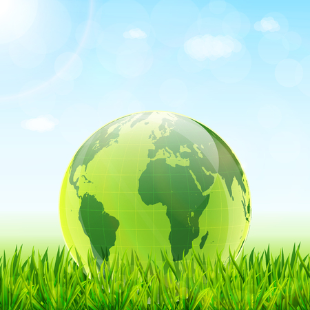 World environment day concept. Earth globe with green grass and blue sky backgroundのイラスト素材