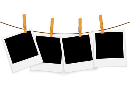 Photo frames on rope with clothespins backgroundのイラスト素材