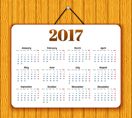 Calendar for 2017 on wooden backgroundのイラスト素材