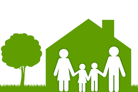 Happy family in sweet home vector backgroundのイラスト素材