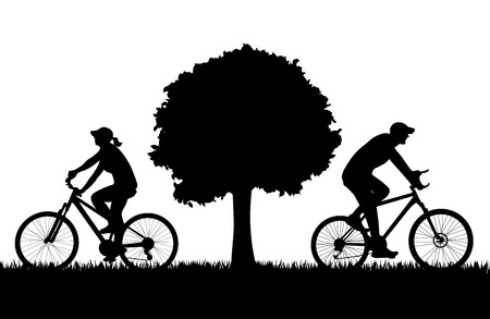 Two cyclists silhouettes outdoors vector backgroundのイラスト素材