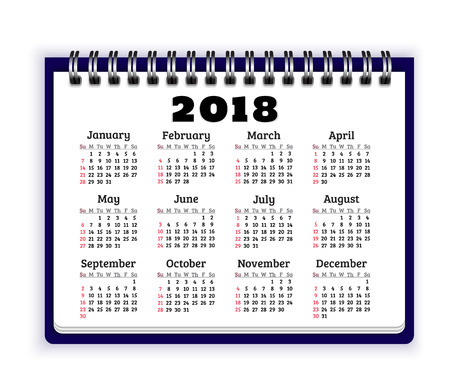 Notebook paper with calendar for 2018 year. Week starts from sunday. Vector backgroundのイラスト素材