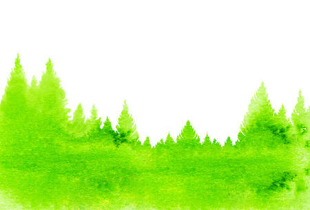Abstract nature background of watercolor landscape with fir treesの写真素材