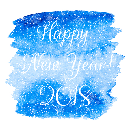 Happy New Year greeting card with blue watercolor design.のイラスト素材