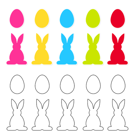 Easter stickers with colorful eggs and rabbits isolated on white background vectorのイラスト素材