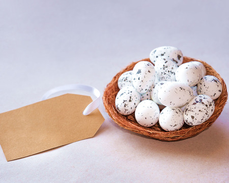 Easter background with eggs in nestの写真素材