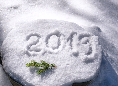 Inscription 2019 on the snow, symbol of new yearの写真素材