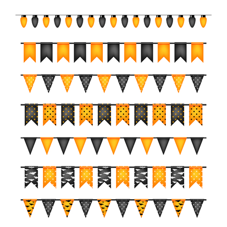Halloween decoration flags and light bulbs garlands isolated on white background vectorのイラスト素材