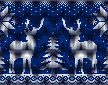 Christmas seamless pattern background with deers, snowflakes and pine trees vectorのイラスト素材