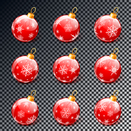 Red christmas balls set isolated on transparent background vectorのイラスト素材