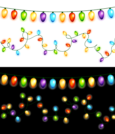 Colorful christmas bulbs garlands isolated on white and black backgrounds vectorのイラスト素材