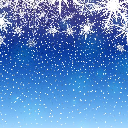 Winter background with snowflakes on blue. Vector illustrationのイラスト素材
