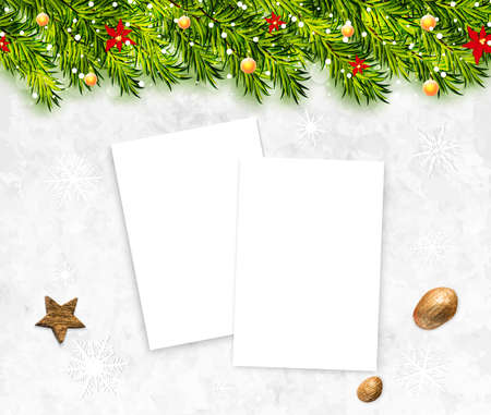 Christmas background with white blank paper vectorのイラスト素材
